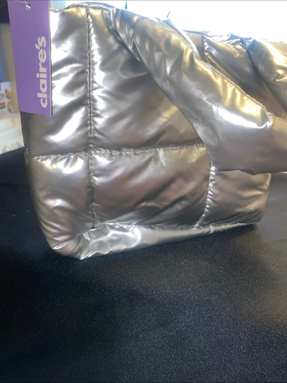 Claire's Metallic Silver Quilted Puffer Tote